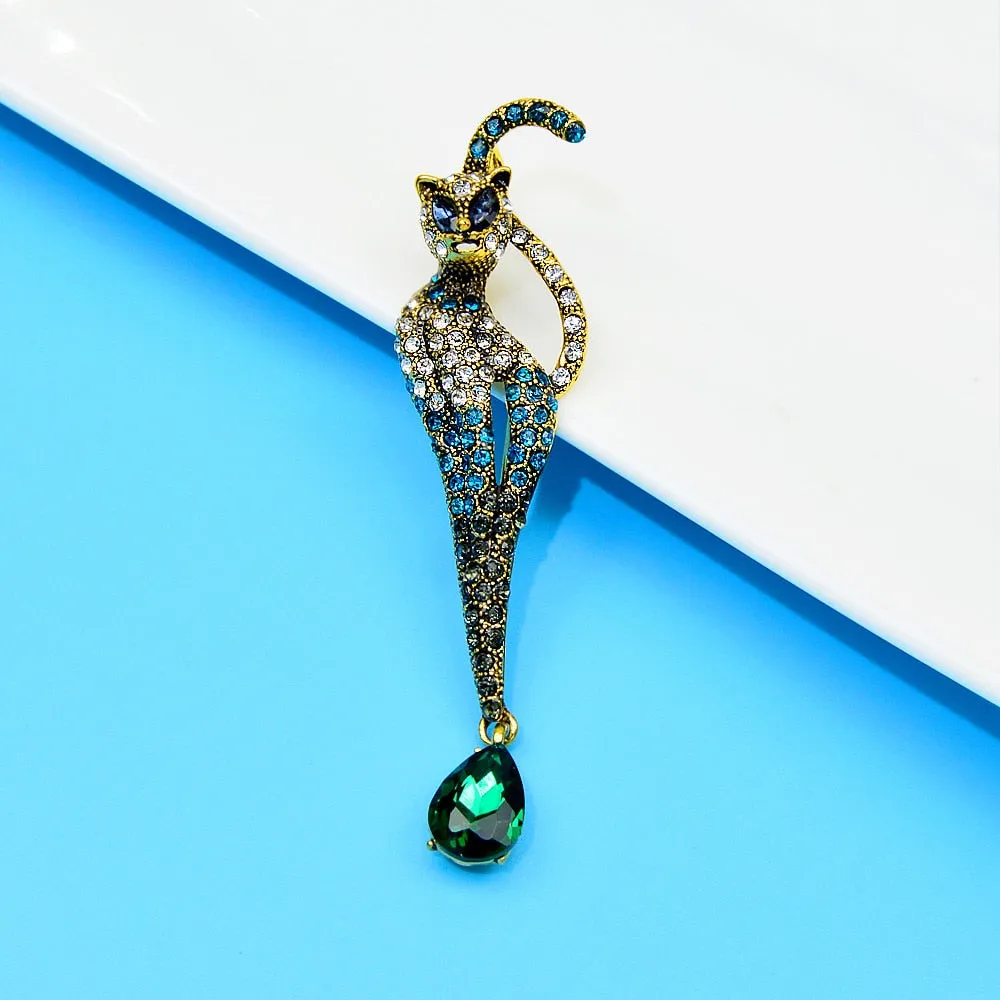 Beautiful Rhinestone High Cat Brooch Animal Pin