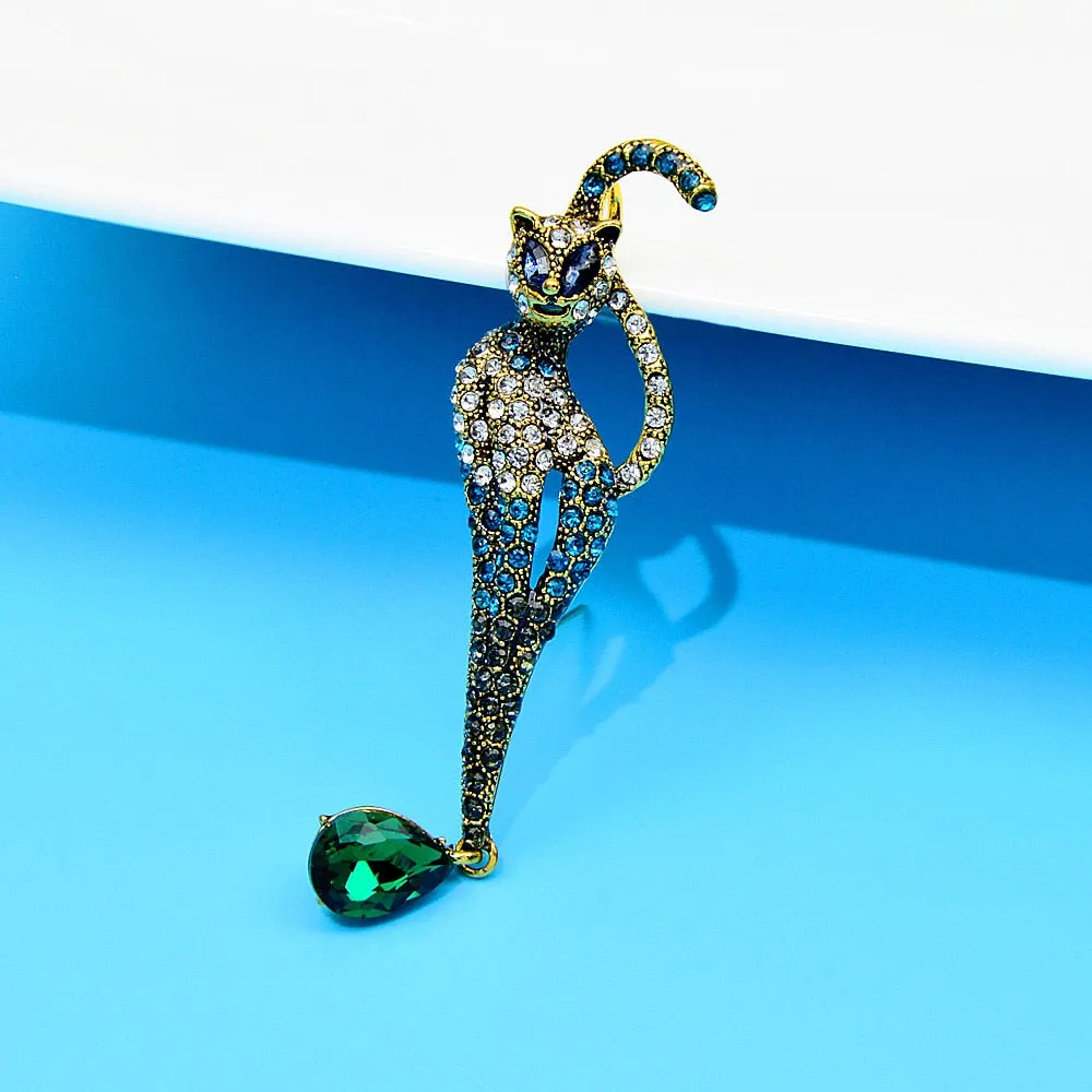 Beautiful Rhinestone High Cat Brooch Animal Pin