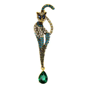 Beautiful Rhinestone High Cat Brooch Animal Pin
