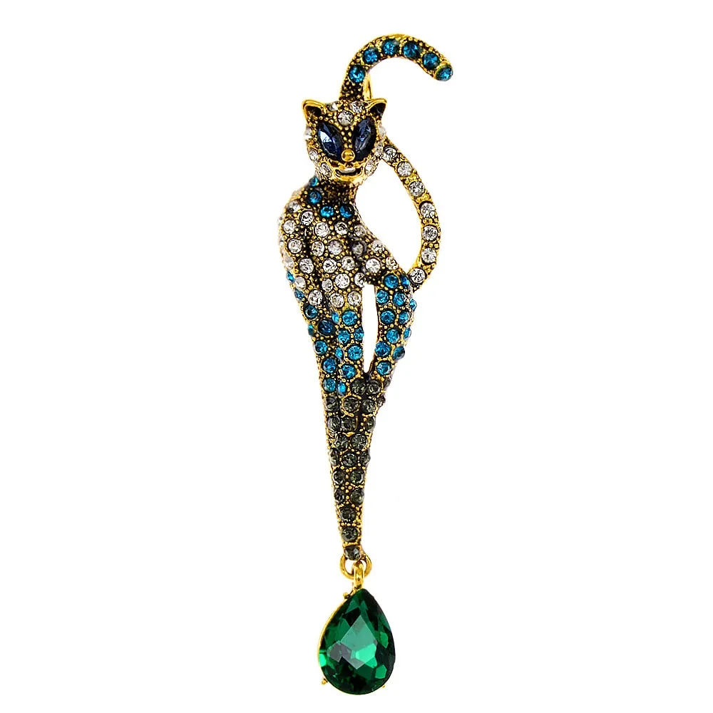 Beautiful Rhinestone High Cat Brooch Animal Pin