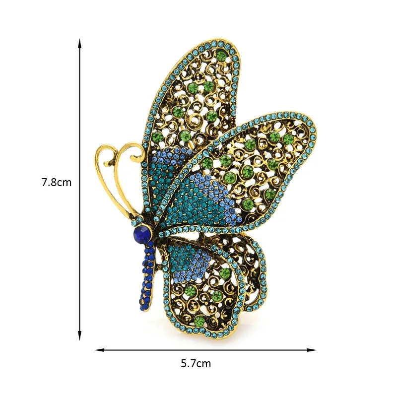 Big Rhinestone Butterfly Brooches Women Unisex 4-color Beauty Insects Casual Office Brooch