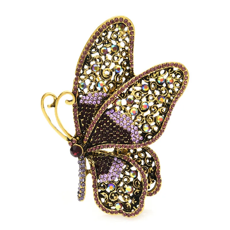 Big Rhinestone Butterfly Brooches Women Unisex 4-color Beauty Insects Casual Office Brooch
