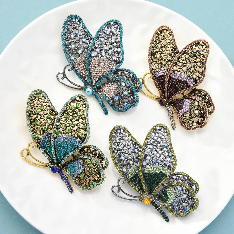 Big Rhinestone Butterfly Brooches Women Unisex 4-color Beauty Insects Casual Office Brooch