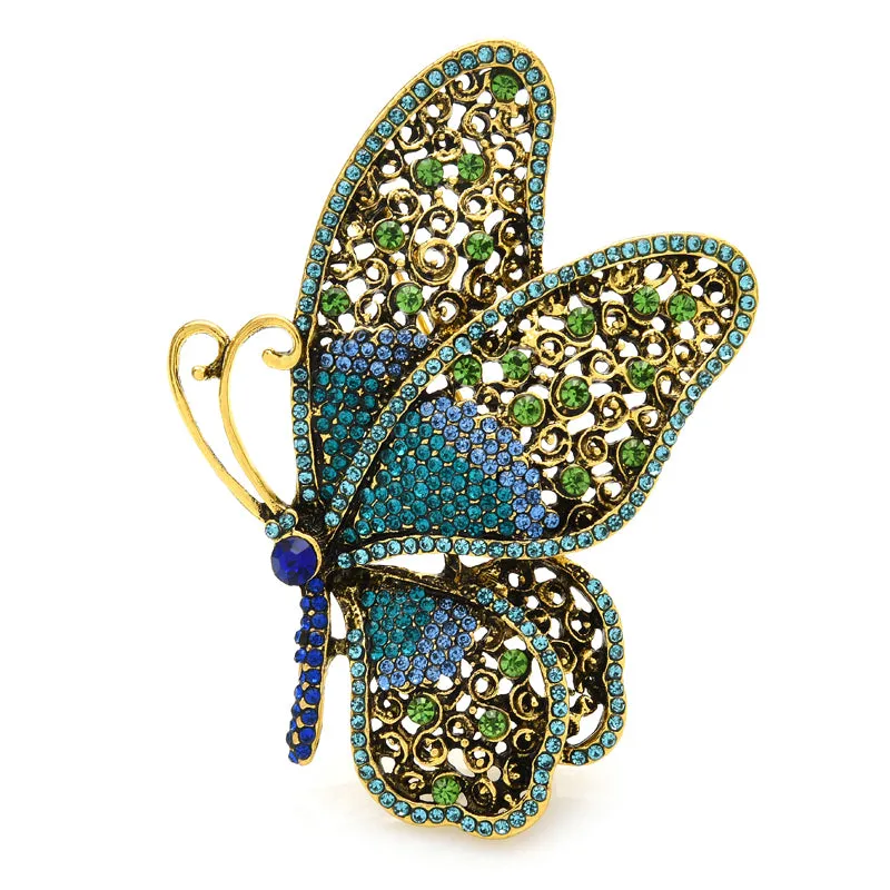 Big Rhinestone Butterfly Brooches Women Unisex 4-color Beauty Insects Casual Office Brooch