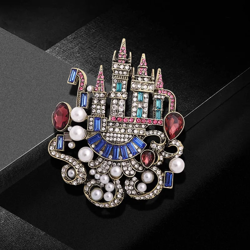 Big Rhinestone Castle Brooches For Women