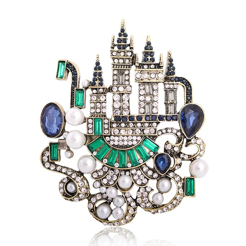 Big Rhinestone Castle Brooches For Women