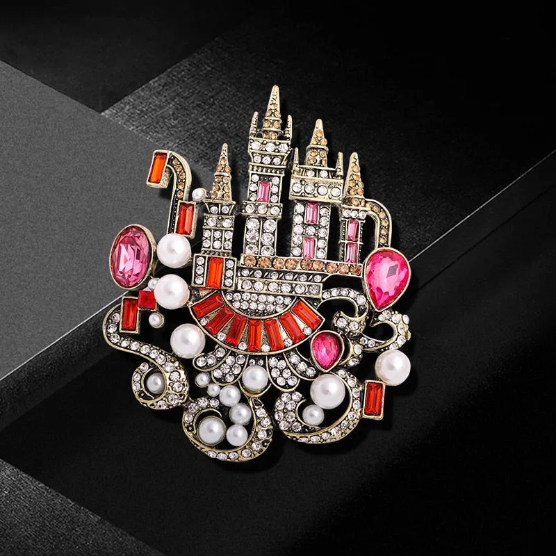 Big Rhinestone Castle Brooches For Women