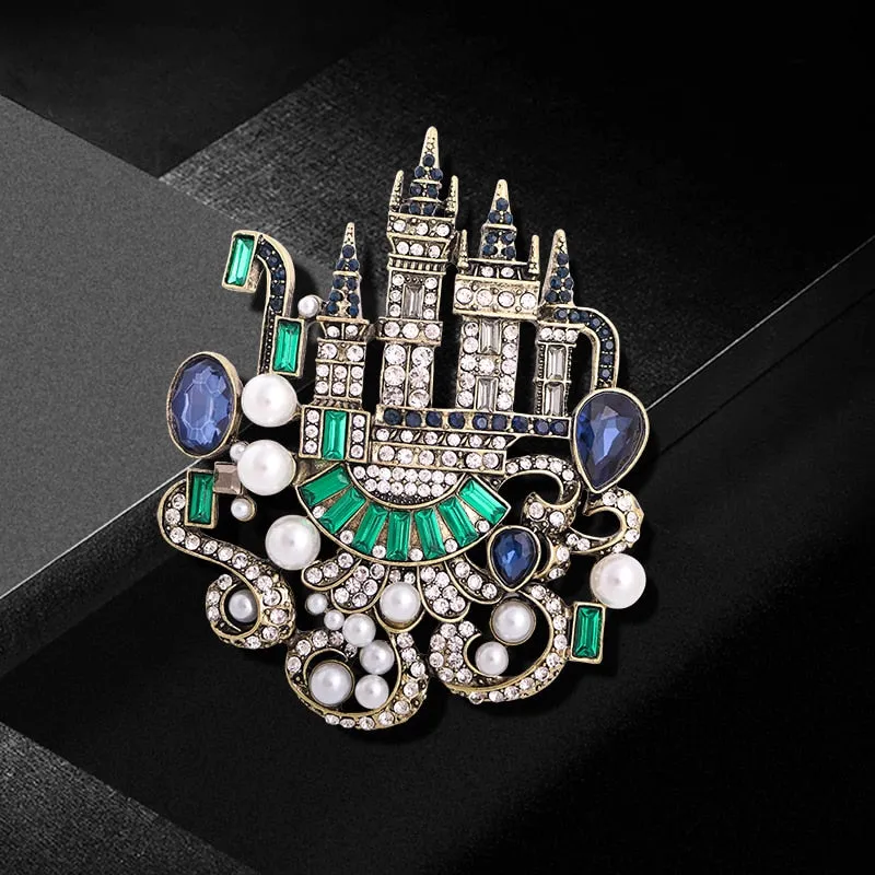 Big Rhinestone Castle Brooches For Women
