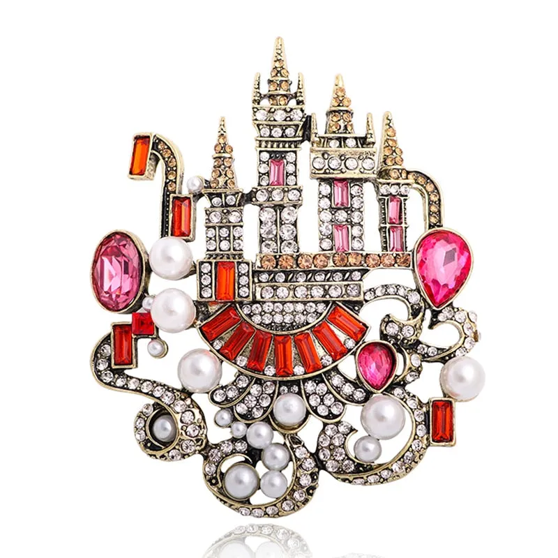 Big Rhinestone Castle Brooches For Women