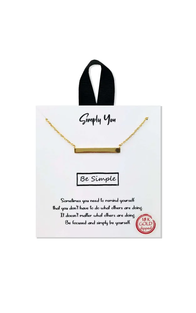 BJNA062GD "Simply You" Gold Bar Pendant Necklace