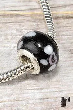 Black Spotted Glass Bead Charm