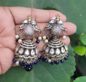 Blue Polki Jhumka Earrings