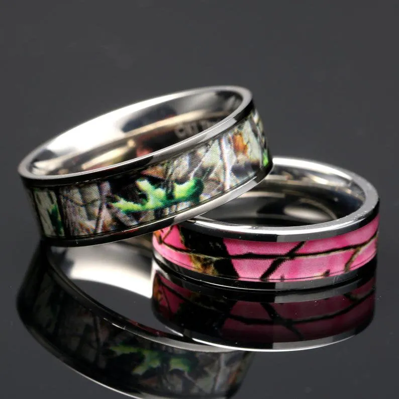 Blush Wilderness - Pink Camo Engagement Rings Set | Camo Couple Ring Set
