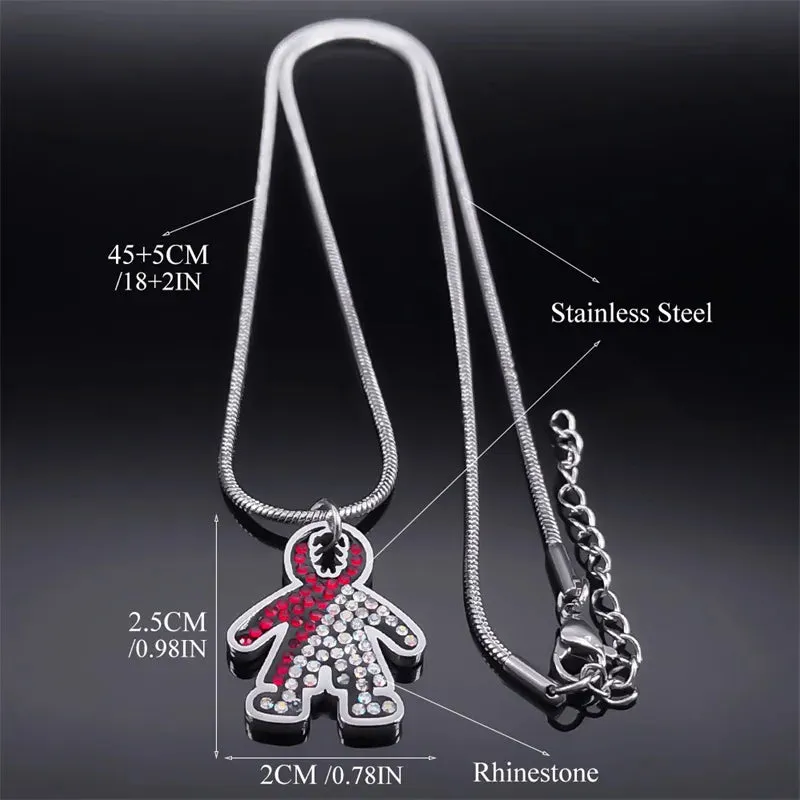 Boy and Girl Colorful Crystal Pendant Necklace for Women Girl