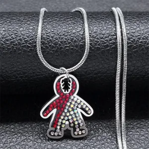 Boy and Girl Colorful Crystal Pendant Necklace for Women Girl