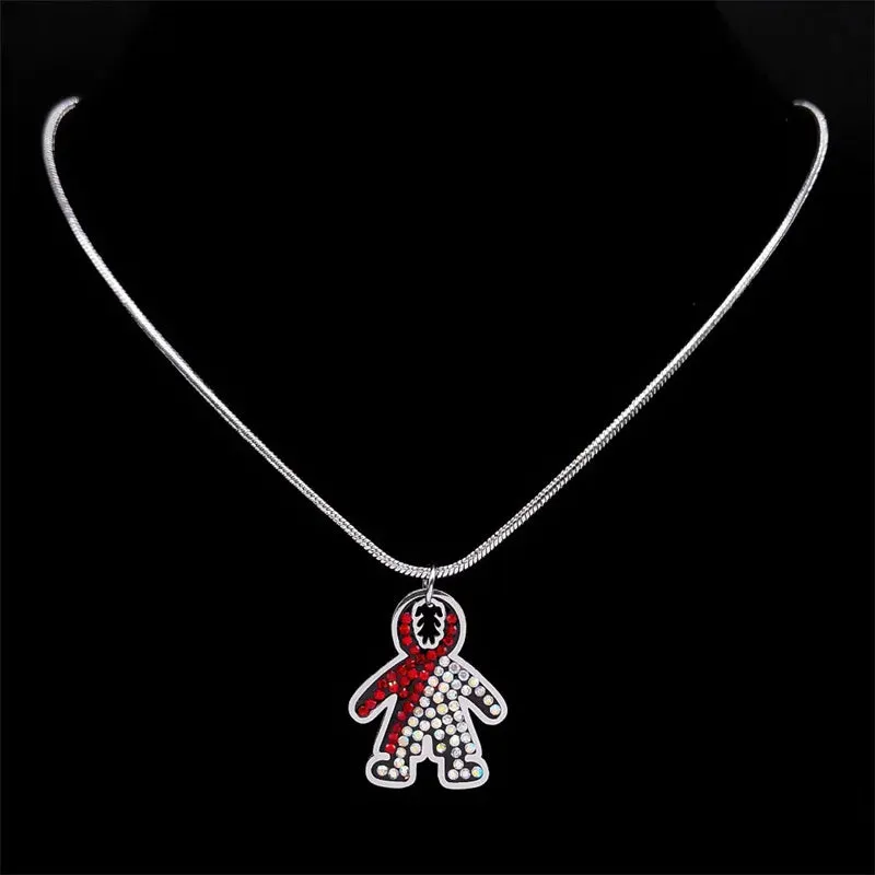 Boy and Girl Colorful Crystal Pendant Necklace for Women Girl