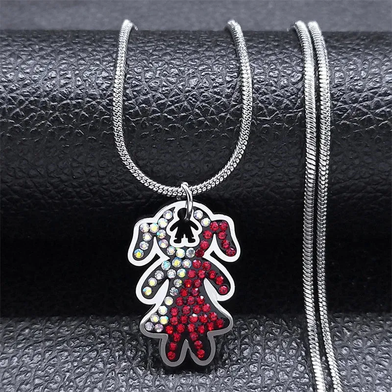 Boy and Girl Colorful Crystal Pendant Necklace for Women Girl