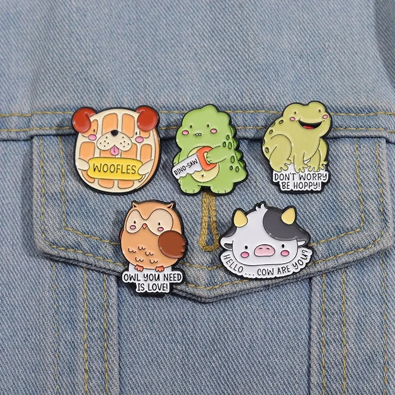 Cartoon Style Cute Cowboy Style Animal Letter Dinosaur Alloy Stamping Stoving Varnish Plating Unisex Badge Brooches Collar Pin