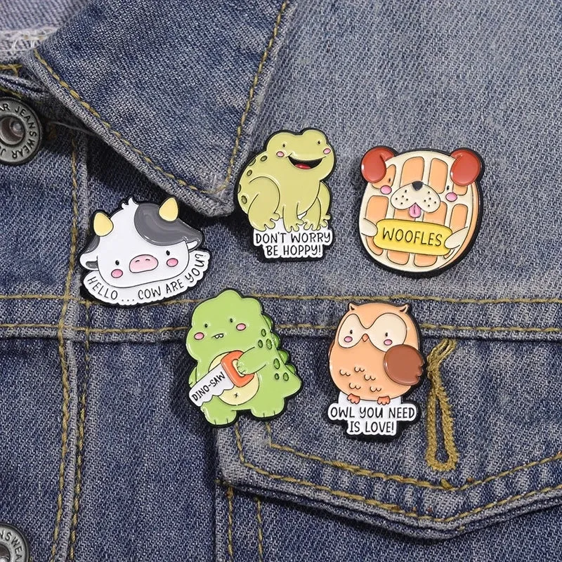 Cartoon Style Cute Cowboy Style Animal Letter Dinosaur Alloy Stamping Stoving Varnish Plating Unisex Badge Brooches Collar Pin