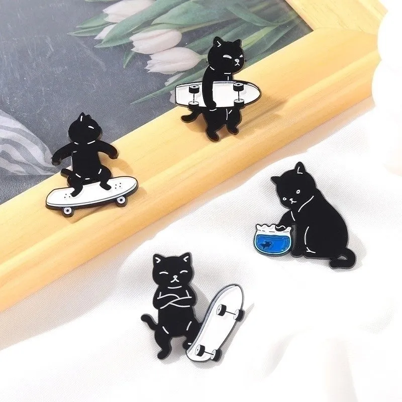 Cartoon Style Pin Cat Alloy Stoving Varnish Unisex Brooches