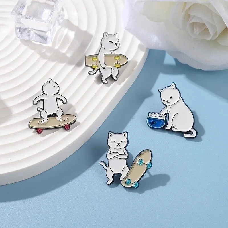 Cartoon Style Pin Cat Alloy Stoving Varnish Unisex Brooches