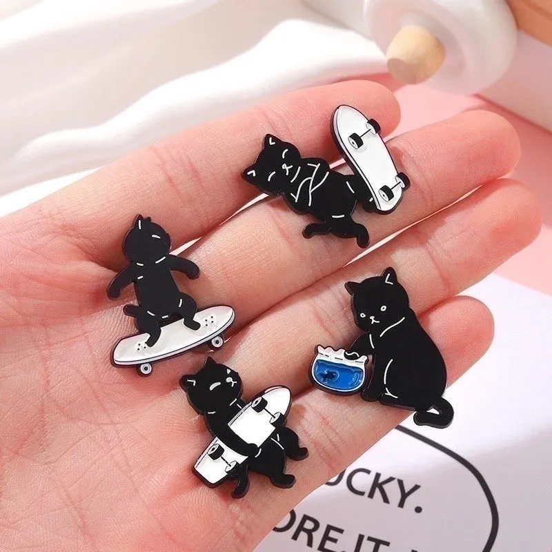 Cartoon Style Pin Cat Alloy Stoving Varnish Unisex Brooches