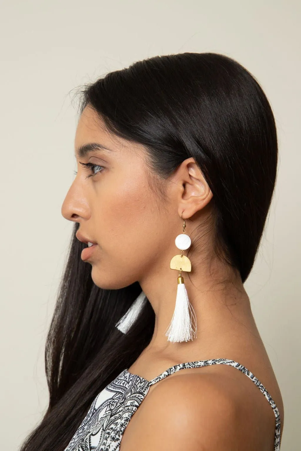 Cascading Tassel Drop Earrings - White