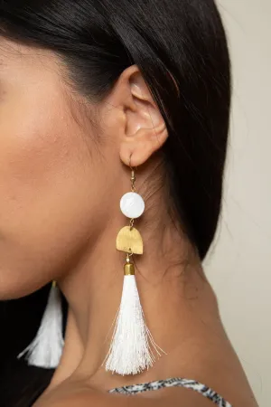 Cascading Tassel Drop Earrings - White