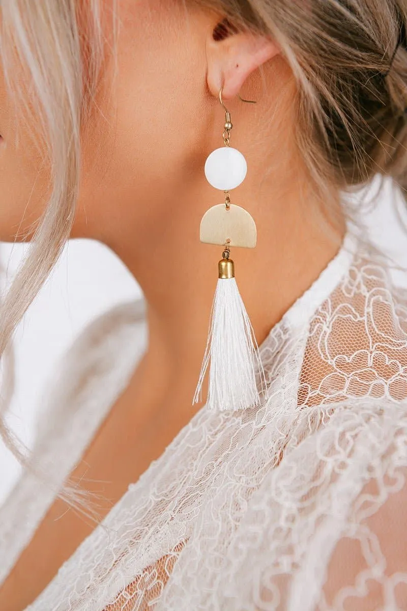 Cascading Tassel Drop Earrings - White