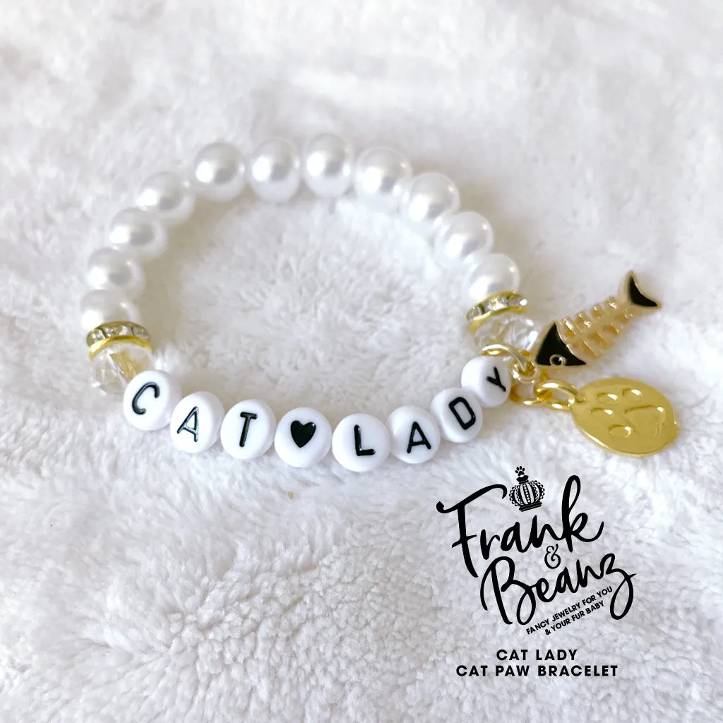Cat Lady Pearl Bracelet Personalized Gold Pet Charm