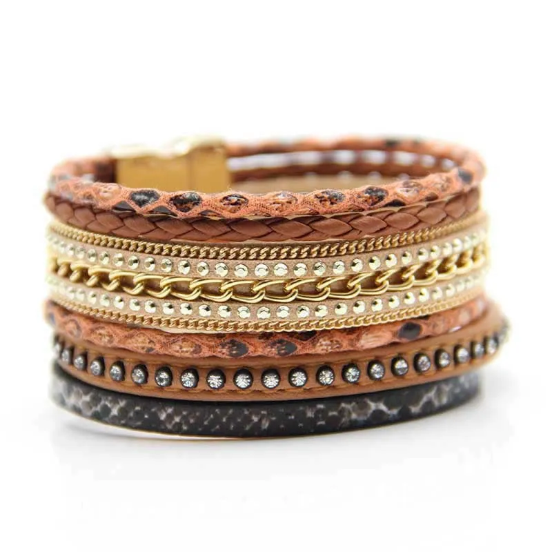 Christmas Gift Fashion Multilayer Leather Leopard Magnet Bracelet