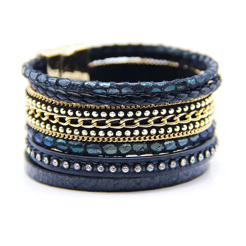 Christmas Gift Fashion Multilayer Leather Leopard Magnet Bracelet