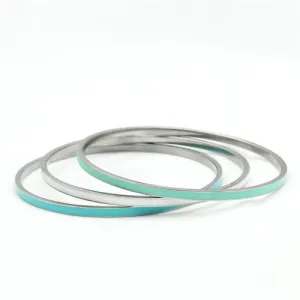 CJ242 Wholesale Women's Stainless Steel High polished Aqua & White Bangles