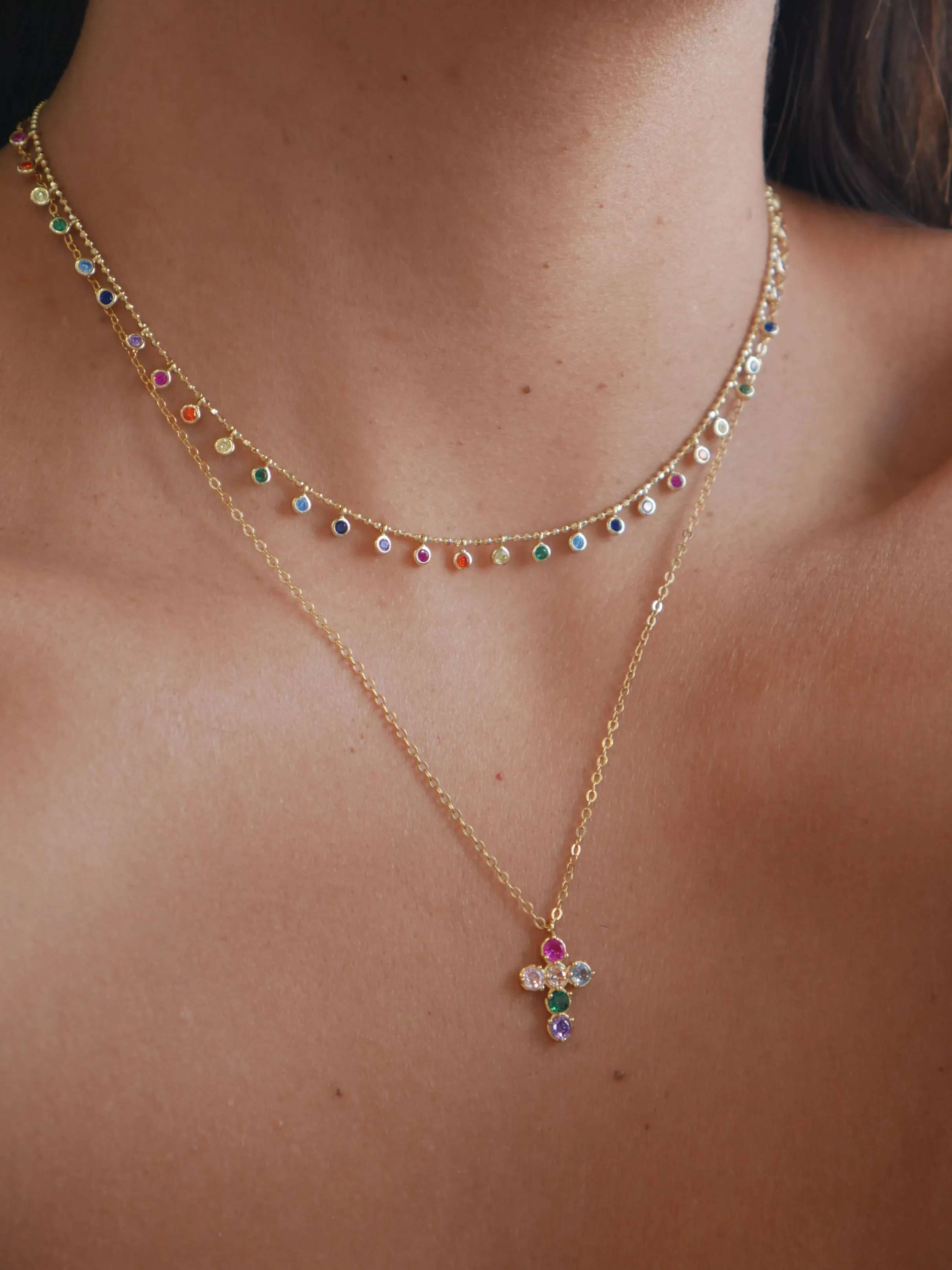 Colorful Necklaces, Colorful Days Diamond CZ 18k Gold Plated .925 Sterling Silver Dainty Necklace
