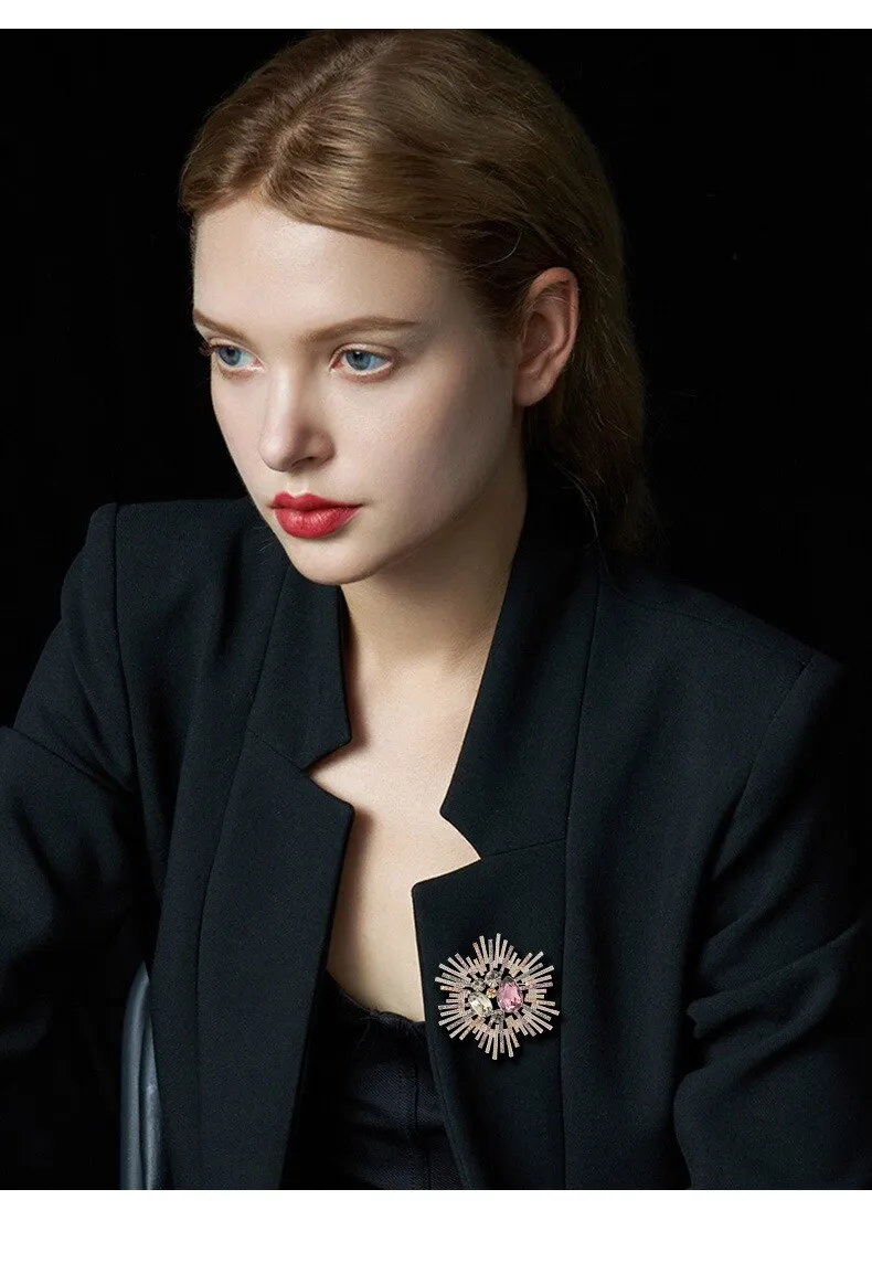 Copper Cubic Zirconia Brooch Women
