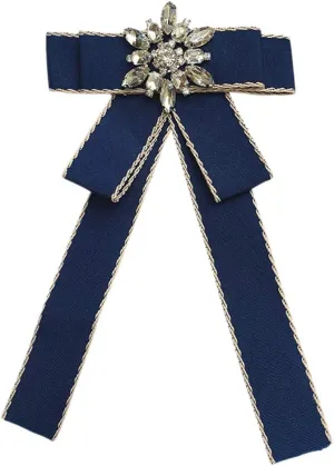 Crystal Bow tie Brooches Collar Pin Women Girl ribbon Fabric Bowknot Bow Tie Pre Tied Neck Tie Jewelry For Shirt Dress