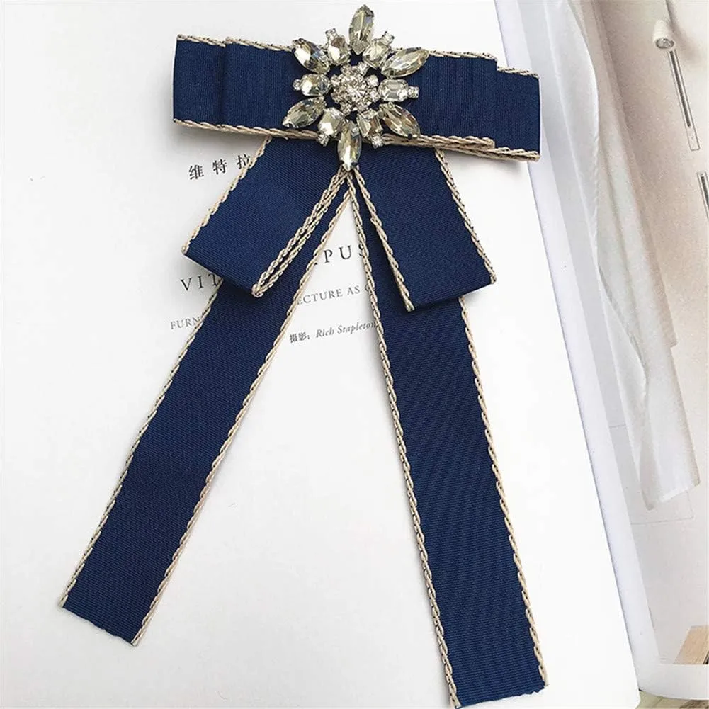 Crystal Bow tie Brooches Collar Pin Women Girl ribbon Fabric Bowknot Bow Tie Pre Tied Neck Tie Jewelry For Shirt Dress