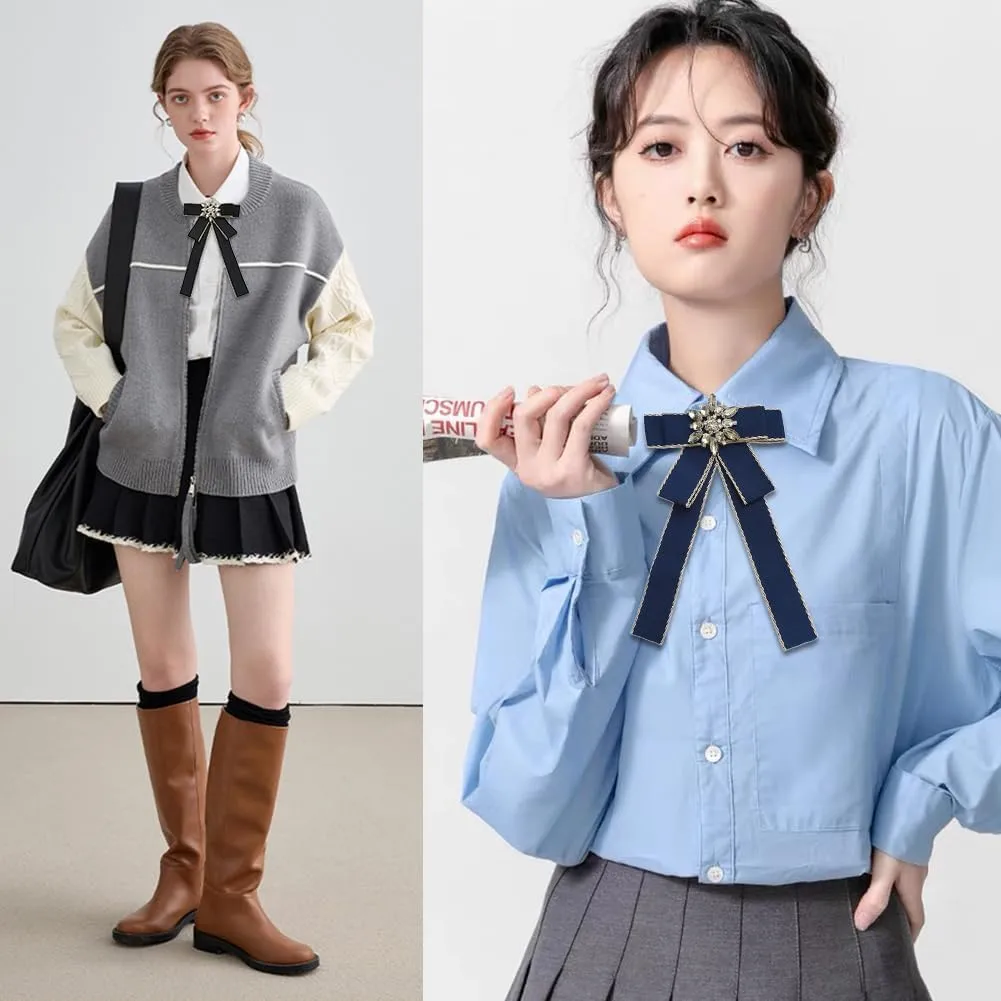 Crystal Bow tie Brooches Collar Pin Women Girl ribbon Fabric Bowknot Bow Tie Pre Tied Neck Tie Jewelry For Shirt Dress