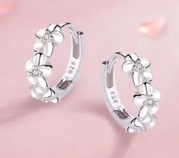 CRYSTAL STERLING SILVER FLOWER MINI HOOP EARRINGS