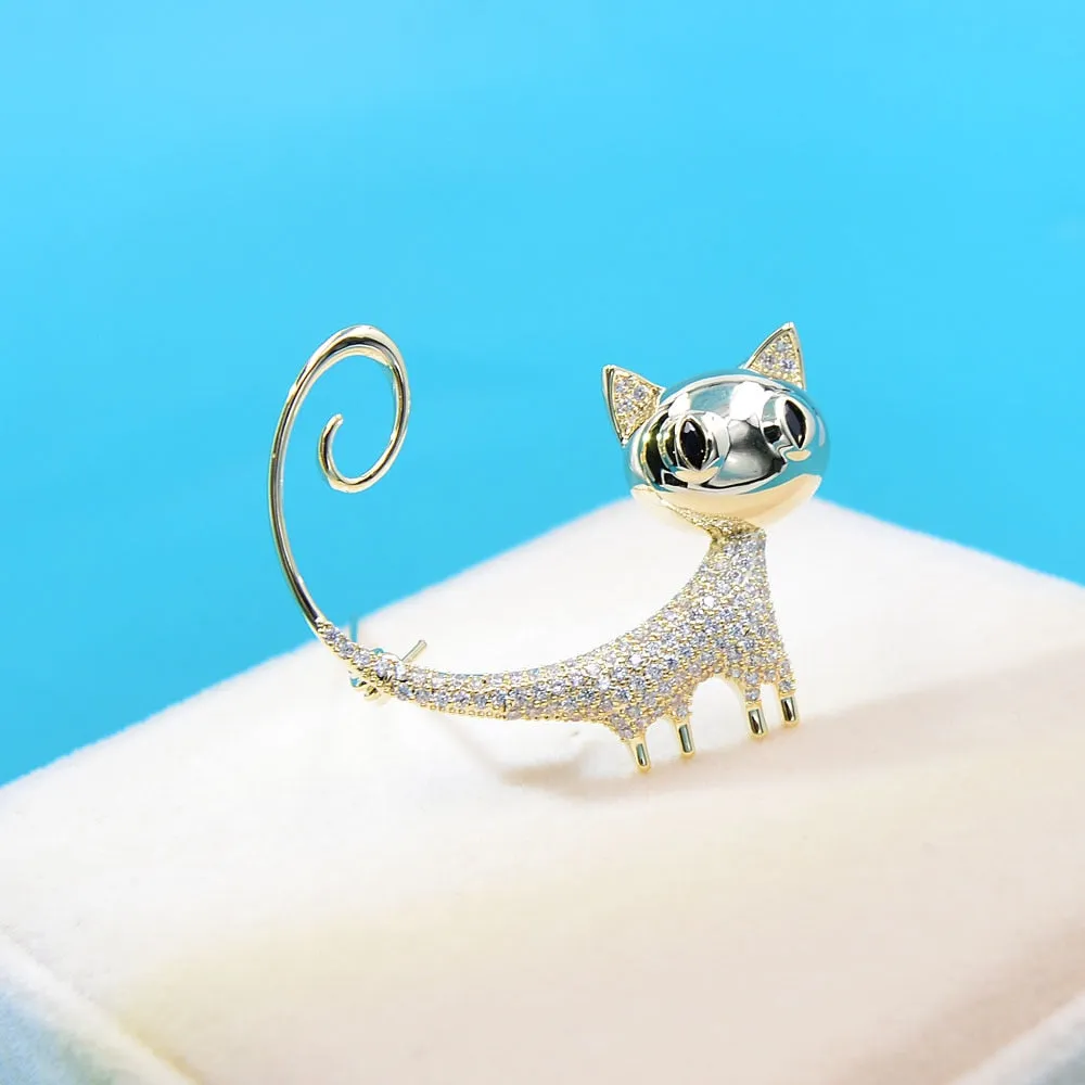 Cubic Zirconia Small Kitty Brooches For Women Copper Jewelry Animal Design Cat Pin Brooch