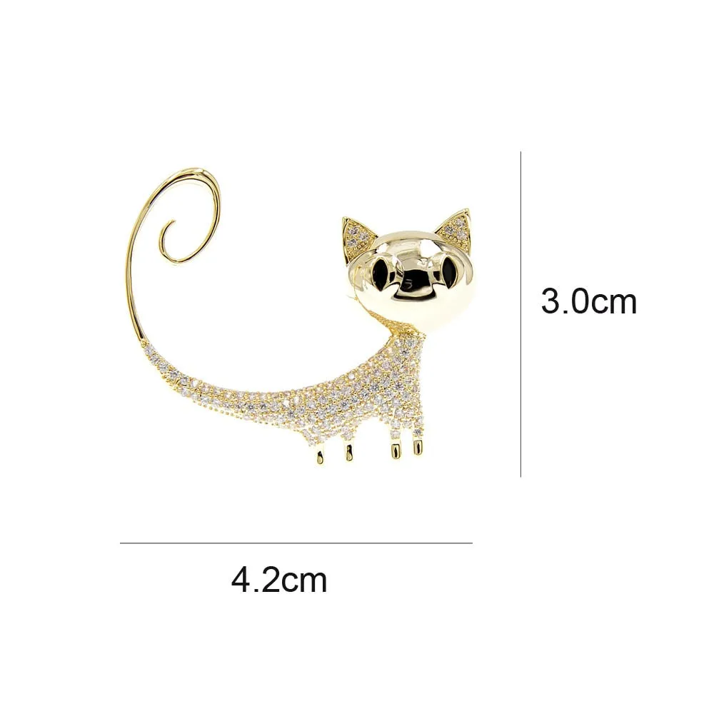 Cubic Zirconia Small Kitty Brooches For Women Copper Jewelry Animal Design Cat Pin Brooch