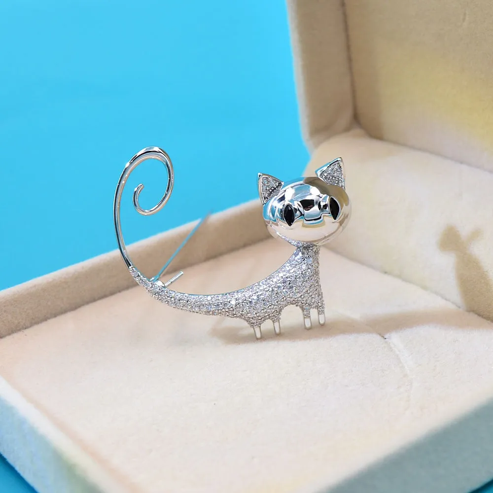 Cubic Zirconia Small Kitty Brooches For Women Copper Jewelry Animal Design Cat Pin Brooch