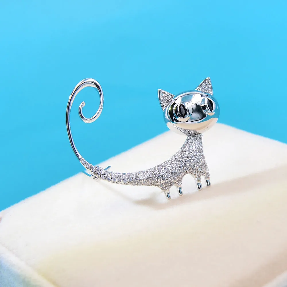Cubic Zirconia Small Kitty Brooches For Women Copper Jewelry Animal Design Cat Pin Brooch