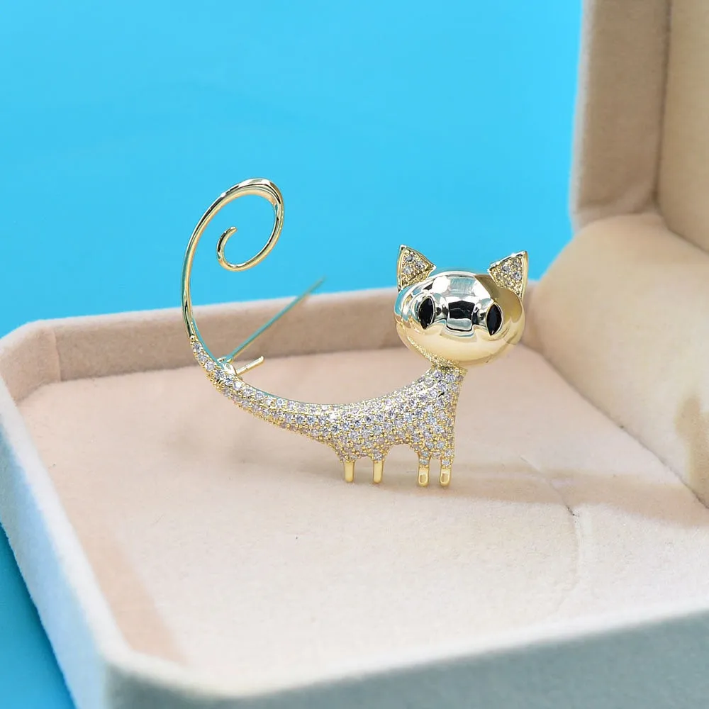 Cubic Zirconia Small Kitty Brooches For Women Copper Jewelry Animal Design Cat Pin Brooch