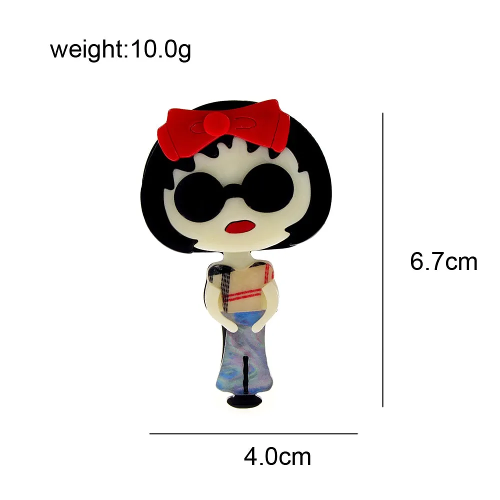Cute Acrylic Wear Red Bow Girl Brooch Pin Acetate Fiber Jewelry