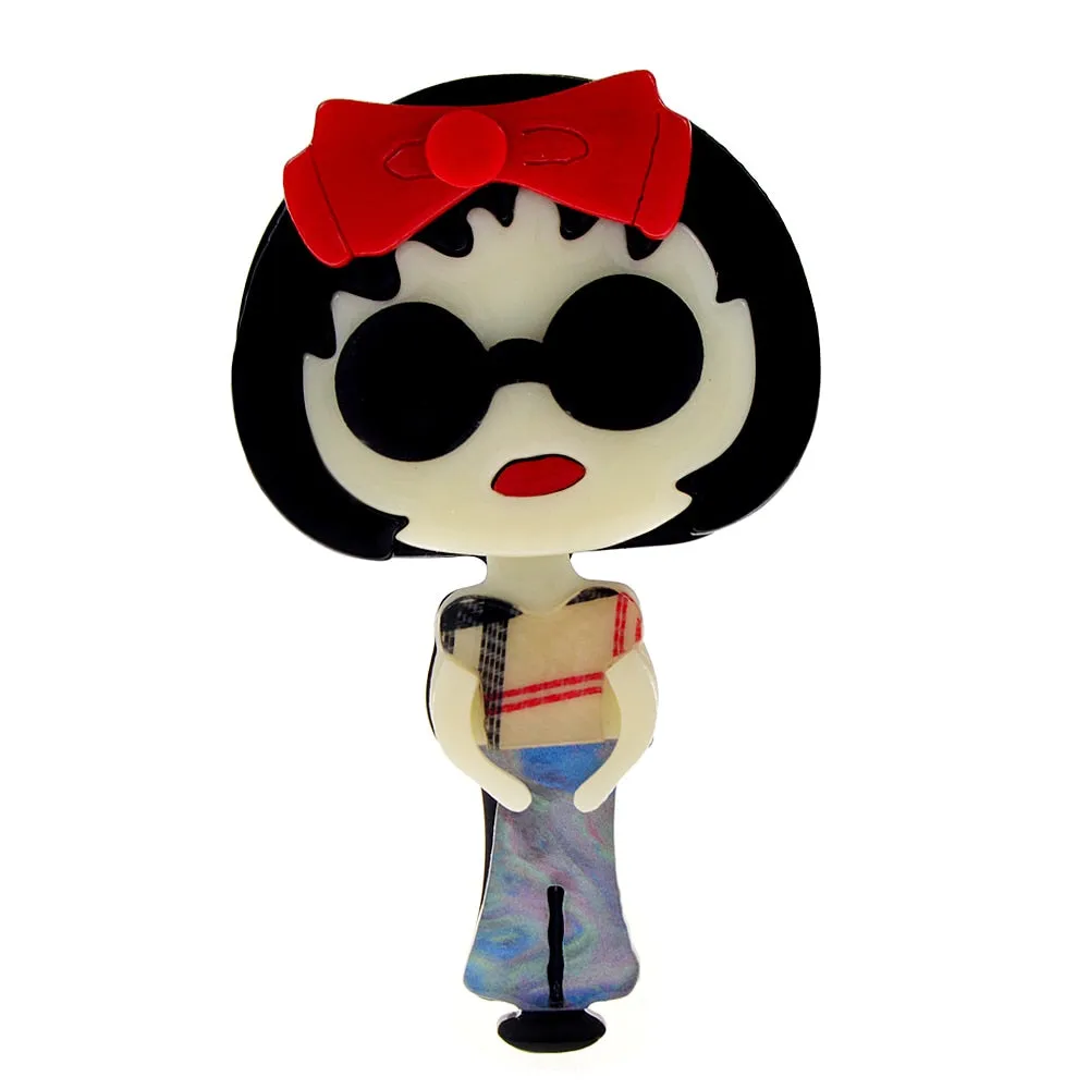 Cute Acrylic Wear Red Bow Girl Brooch Pin Acetate Fiber Jewelry