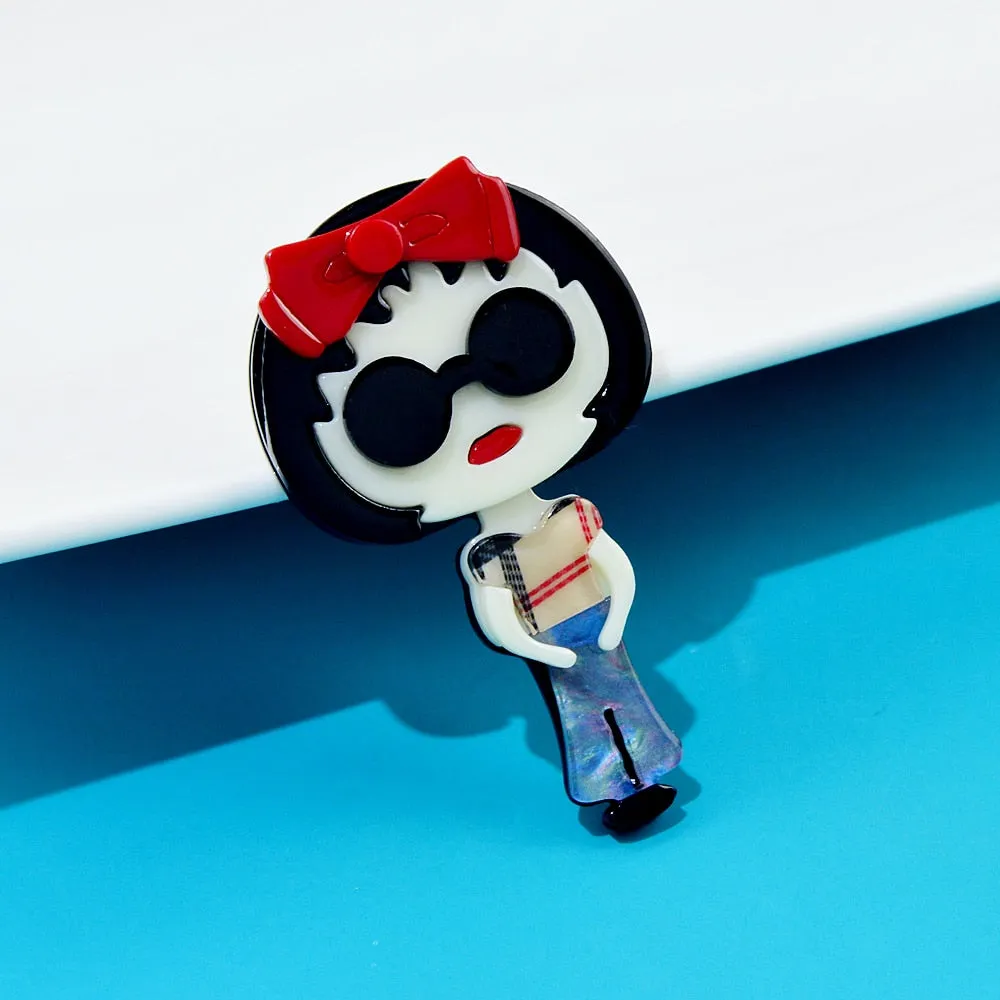 Cute Acrylic Wear Red Bow Girl Brooch Pin Acetate Fiber Jewelry