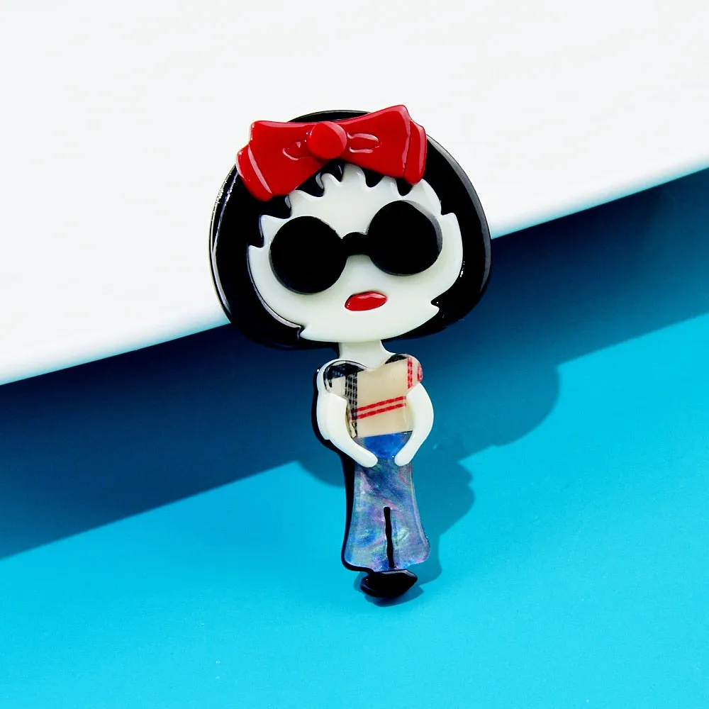 Cute Acrylic Wear Red Bow Girl Brooch Pin Acetate Fiber Jewelry