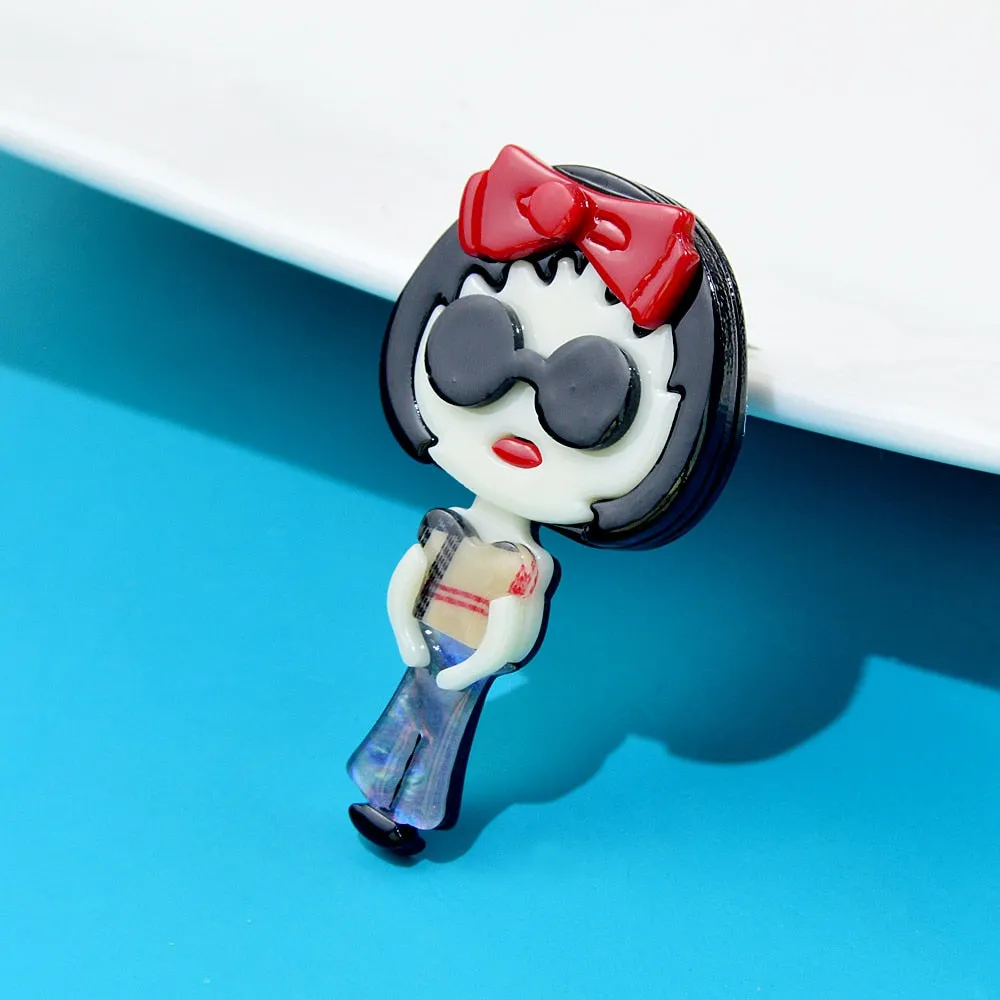 Cute Acrylic Wear Red Bow Girl Brooch Pin Acetate Fiber Jewelry