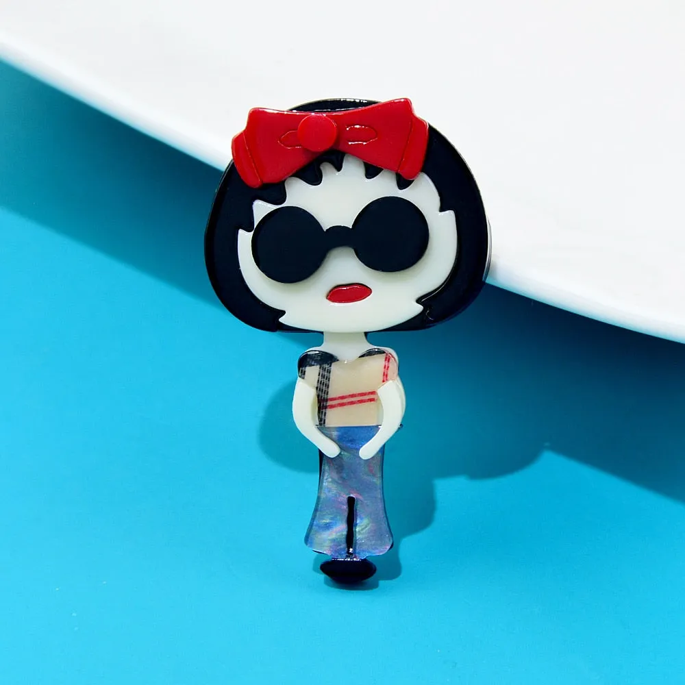 Cute Acrylic Wear Red Bow Girl Brooch Pin Acetate Fiber Jewelry